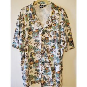 Jurassic Park Shirt Men's XL Multicolor Dinosaurs Print Button Up Short Sleeve